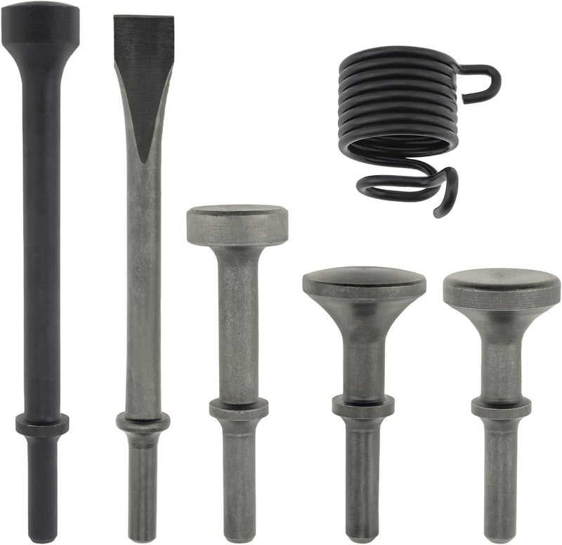 ChgImposs 6Pcs Smoothing Air Hammer Bits Set, 0.4" (10mm) Shank Extended Length Heavy Duty High Carbon Steel Pneumatic Chisel Attachments with Spring - Image 1